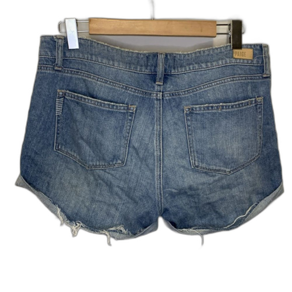 Paige Jimmy Jimmy Medium Wash Mid-Rise Distressed Cuffed Jean Shorts Size 29/US8 - Picture 3 of 15